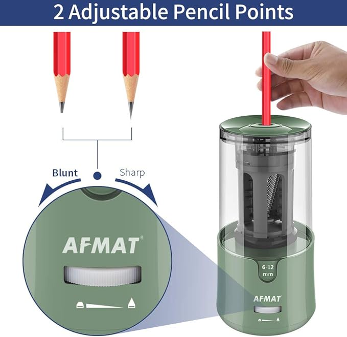 AFMAT PS94 Electric Pencil Sharpener, Auto Stop, Super Sharp & Fast, Electric Pencil Sharpener Plug in for 6-12mm No.2/Colored Pencils/Office/Home - Green