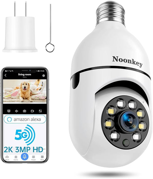 2K/3MP Light Bulb Security Camera, 5G& 2.4GHz WiFi Alexa E27 360° Light Socket Camera for Outdoor, Wireless WiFi Home IP Camera with Motion Tracking Alarm, Color Night Vision,Two-Way Talk