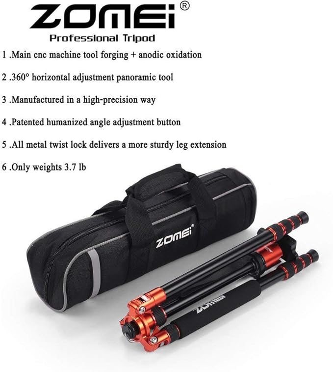 ZOMEI Heavy Duty Camera Tripod Travel Z818 Aluminium Alloy Monopod with 360 Panorama Ball Head Quick Release Plate(Orange)