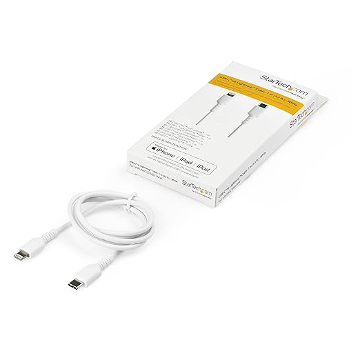 StarTech.com 3 Foot (1m) Durable White USB-C to Lightning Cable - Heavy Duty Rugged Aramid Fiber USB Type C to Lightning Charger/Sync Power Cord - Apple MFi Certified iPad/iPhone 12 (RUSBCLTMM1MW)