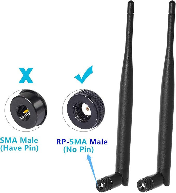 Bingfu Dual Band WiFi 2.4GHz 5GHz 5.8GHz 6dBi MIMO RP-SMA Male Antenna (2-Pack) for WiFi Router Wireless Network Card USB Adapter Security IP Camera Video Surveillance Monitor