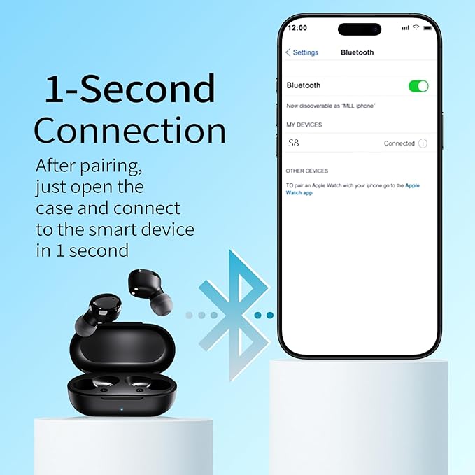 Wireless Earbuds in-Ear Headphones Bluetooth 5.3 with Built-in Mics Deep Bass Clear Call Ultralight Headsets Up to 60H Play Time for Studying Workout Gaming