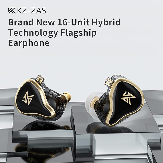 KZ ZAS 7BA+1DD in Ear Monitor, Wired Earbuds 8 Hybrid Drivers HiFi Bass Headphones Clear Sound Secure Fit Earphone 8 Core Cable Professional IEM (Without Mic, Black)