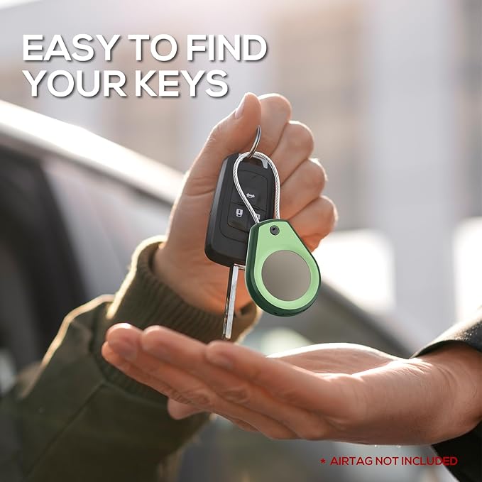 Waterproof AirTag Holder - (4 Pack) Air tag Lock Keychain with Wire Cable Compatible with Apple AirTags, Ultra Durable Anti-Lost Protective Case for Luggage, Key, Backpack,Avocado