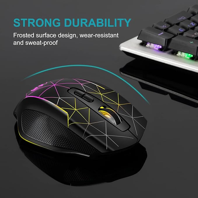 VEGCOO Wireless Gaming Mouse, Rechargeable Mice 3 Level DPI With Colorful Led Lights, Silent 7 Buttons Gaming Wireless Mouse With Side Buttons & Thumb Rest, Computer Gamer Mouse PC/Mac, Laptop/Desktop