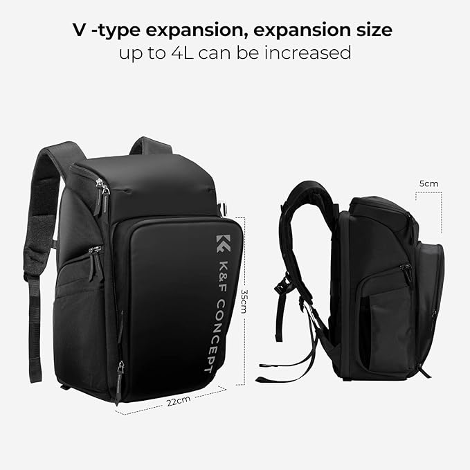 K&F Concept Camera bags Waterproof 25L Large Capacity Camera Case with Raincover Camera Case 15.6 Inch Laptop Compartment Compatible with Canon/Nikon/Sony/DJI Mavic Drone Travel Camera Backpack