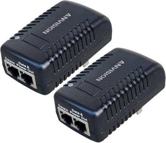 ANVISION 2-Pack 48V 0.5A PoE Power Adapter Supply Injector Ethernet with Wall Plug, IEEE 802.3af Compliant, 10/100Mbps, for IP Voip Phones Cameras AP and More