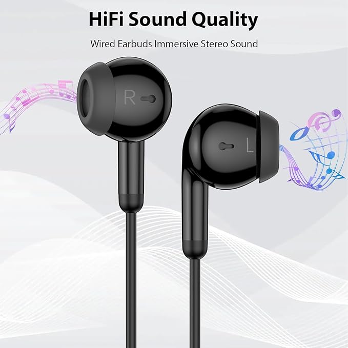 USB C Earbuds, USB Type-C Headphones for iPad 10th Generation iPhone 17 Pro 16 15 Plus iPad 11th Gen A16 Air 6 Wired Earphones with Microphone Volume Control Noise Isolating HiFi Stereo Headset Black