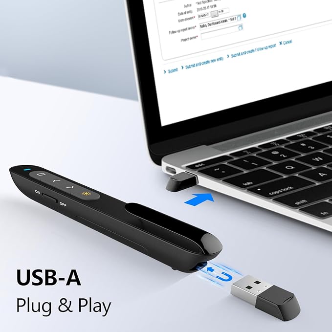 Norwii N76 Rechargeable Presentation clicker with Pointer, Long Range Presentation Remote, Wireless Presenter for PowerPoint Presentations, Slide Control (Black with Red Light)