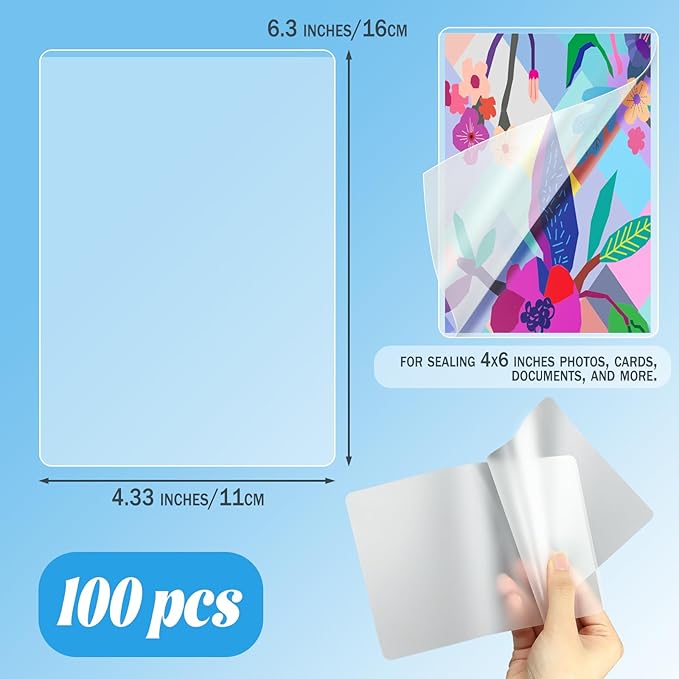 Thermal Laminating Pouches, 100 PCS Clear Sheets for Sealed 4x6 inches Photo Card Documents