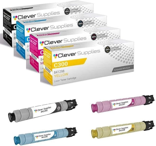 CS Replacement Toner Cartridge Compatible with Ricoh C300 841295 Black 841296 Cyan 841297 Magenta 841298 Yellow Color Laser Aficio MP C300 Aficio MP C300SR Aficio MP C400 Aficio MP C400SR 4 Color Set