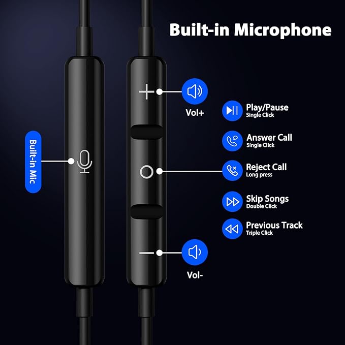 USB C Headphones for iPhone 17 Air 16e 16 Pro Max 15 Plus, Type C Headphone Wired Earbuds with Mic HiFi Magnetic Sport Earphone for iPad Pro Air Samsung Flip Fold 6 Galaxy S25 S24 S23 OnePlus 13 12 9