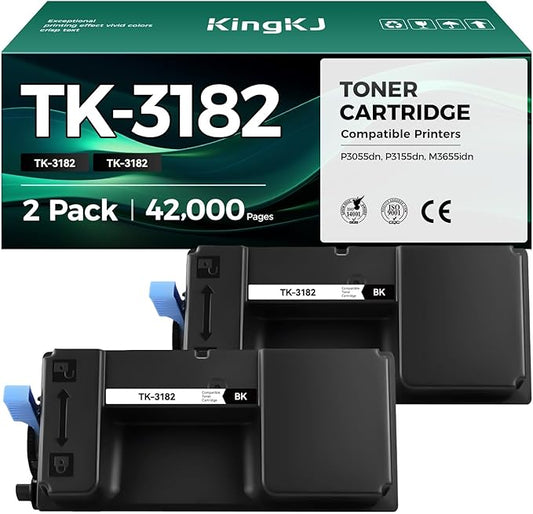 TK-3182 TK3182 Toner Cartridge Black 2-Pack High Capacity With Chip Replacement for Kyocera TK-3182 1T02T70USV Compatible with ECOSYS P3055dn P3155dn M3655idn Laser Printer Kit,21,000 Pages Monochrome