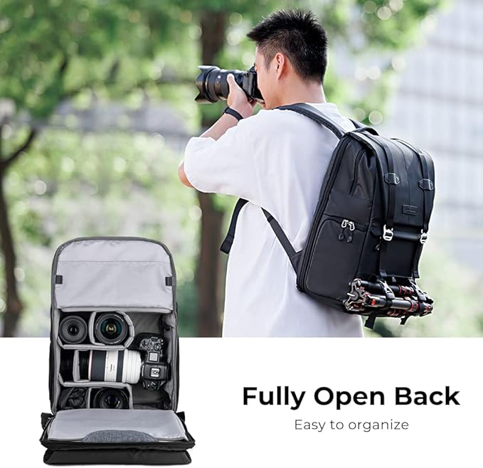 K&F Concept Camera Backpack, Camera Bags for Photographers Large Capacity Camera Case with Raincover,15-15.6 Inch Laptop Compartment Compatible for Canon/Nikon/Sony/DJI Mavic Drone(Backpack 20L)