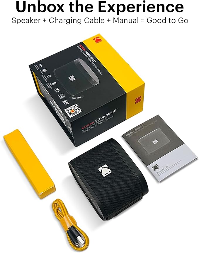 KODAK SOUNDBRIX™ Bluetooth Speaker with HD Sound Portable Wireless IPX4 Water Resistant Upto 5H Playtime V5.4 for Home Party Outdoor Beach Electronic Gadgets Birthday Gift Black Stackable Speakers