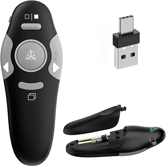 USB/Type-C 2 in 1 Presentation Clicker for PowerPoint Presentation Remote, 2.4GHz Wireless Presenter Remote USB Google Slide Advancer PPT PowerPoint Clicker for Mac, Computer, Laptop