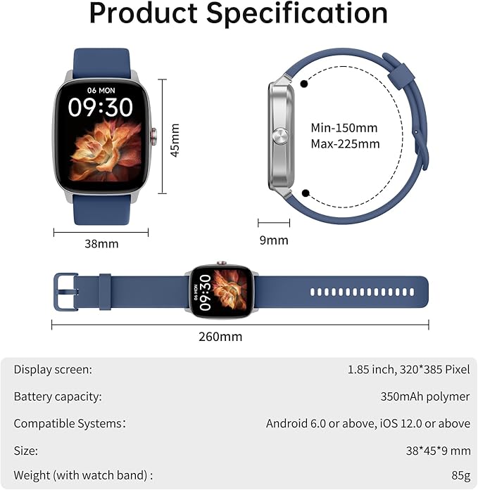 Smart Watches for Women Men with Bluetooth Call & AI Voice, 1.85" HD Fitness Tracker with Heart Rate SpO2 Sleep Monitor, 100+ Sports Modes Mini Games, IP68 Waterproof Smartwatch for Android iOS Phones