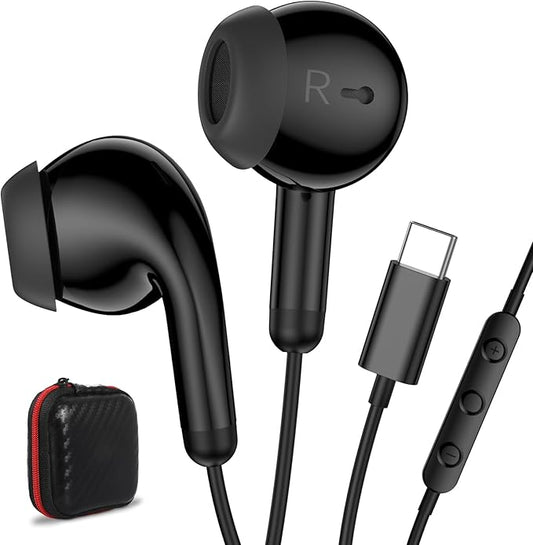 USB C Earbuds, USB Type-C Headphones for iPad 10th Generation iPhone 17 Pro 16 15 Plus iPad 11th Gen A16 Air 6 Wired Earphones with Microphone Volume Control Noise Isolating HiFi Stereo Headset Black