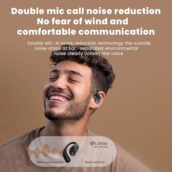 Open Ear Earbuds Ultra Comfort Wireless Bluetooth 5.4 Headphones Over The Ear Earbuds with Intelligent Touch Screen EarHooks IPX7 Waterproof Bone Conduction Earphones for Fitness Sports-Black