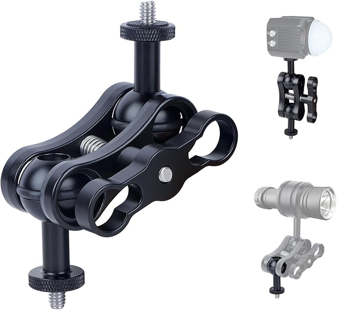 Underwater Photography Pro Kit, CNC Aluminum Butterfly Clamp with Dual 1/4"-20 Ball Head Adapters for Dive Lights, GoPr0 Hero 13-8 Housings & Camera Rigs 63140