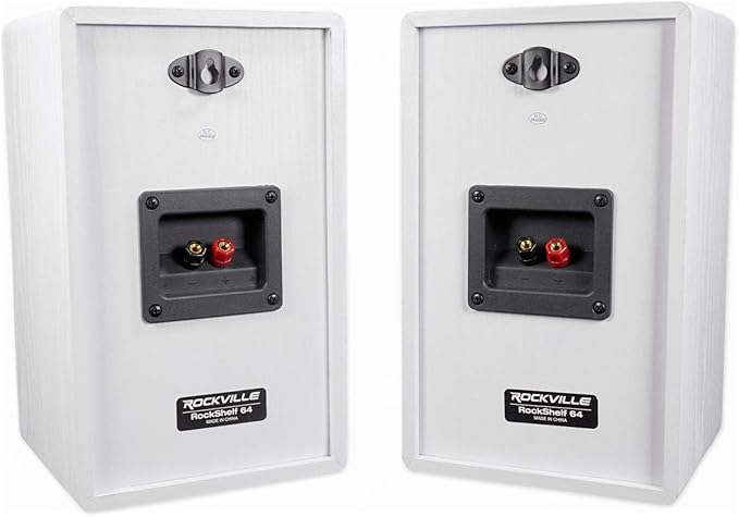 Rockville Pair RockShelf 64W V2 400w White 6.5" Bookshelf Speakers, 4 Ohm, Kevlar Woofer, Silk Dome Tweeter, Wall-Mountable, for Home Theater and Stereo Audio