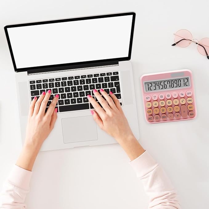 Pink Brown Calculator, Big Button Calculator with Large LCD Display, Pink Office Desk Accessory for Offices, Schools, Homes and Businesses