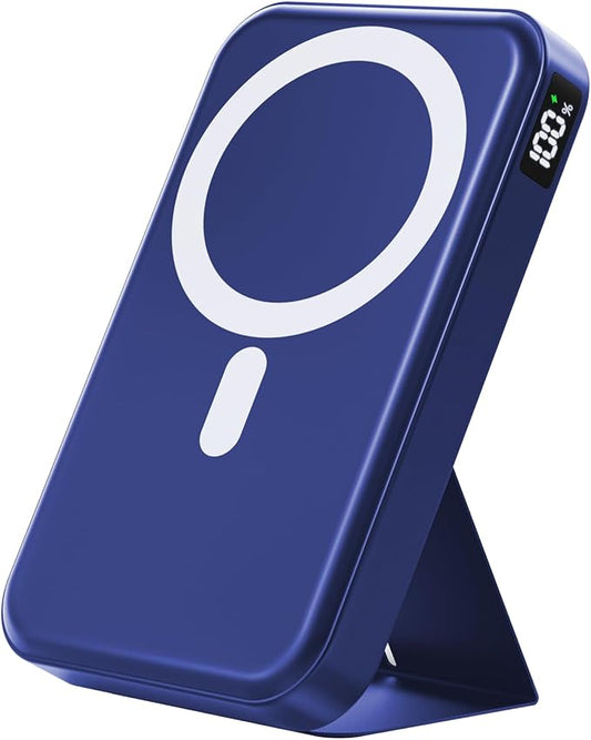 Magnetic Power Bank, 10000mAh Wireless Portable Charger with 20W USB-C Fast Charging, Foldable Stand & LED Display Battery Pack, Compatible with iPhone 16/15/14/13/12, Blue