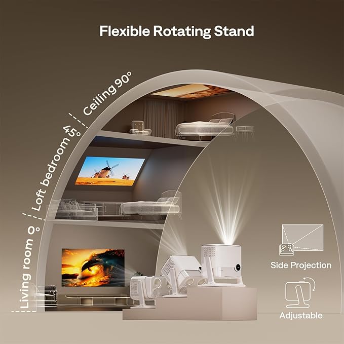 Aurzen BOOM mini Google TV 4K Supported Smart Portable Projector with WiFi and Bluetooth, Outdoor & Home Movie Projector with 20W Speakers DoIby Audio, Real-Time Focus, 500 ANSI Lumens, Off-white