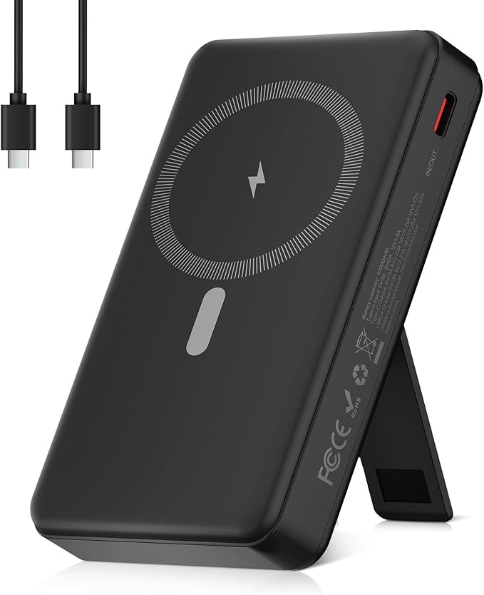 Magnetic Portable Charger, 10000mAh Wireless Power Bank with Stand and USB C in/Out LED Display, Battery Pack for iPhone 16/15/14/13/12/Pro/Mini/Pro Max