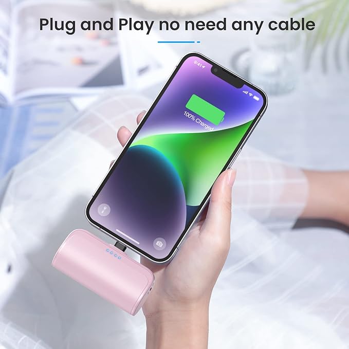 Mini Portable Charger Power Bank for iPhone,5200mAh Portable Phone Charger, Ultra-Compact PD Fast Charging Battery Pack Compatible with iPhone 14/14 Plus/Pro Max/13/12/12 Mini/11/XS/XR/X/8/7/6/6s