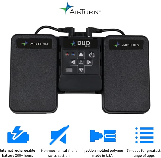 AirTurn DUO500 Silent Bluetooth Pedal Page Turner Teleprompt Live Stream App Controller