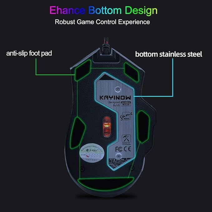 RGB Light up Wired Gaming Mouse for Computer - Durable USB Led Laptop Mice w/ 7 Color Backlit, 4 Adjust DPI Up to 3200 for Gaming, Silent & Stable PC Corded Mouse for Mac MacBook Windows Linux PS4