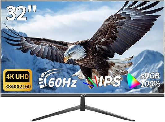 32 Inch 4K UHD Monitor (3840x2160), IPS,60Hz Refresh Rate, 100% sRGB, AMD FreeSync, 178° Viewing Angle, HDMI/DisplayPort, VESA 100x100mm Mount Compatible, Tilt Adjustable - Black
