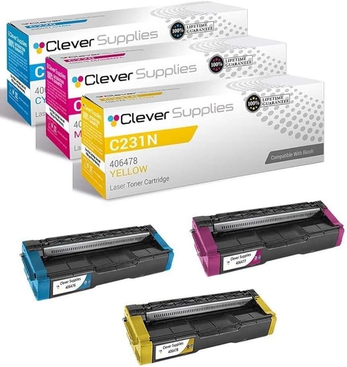 CS Replacement Toner Cartridge Compatible with Ricoh C231N 406476 Cyan 406477 Magenta 406478 Yellow Color Laser Aficio SP C231N Aficio SP C231SF Aficio SP C232DN Aficio SP C232SF 3 Color Set
