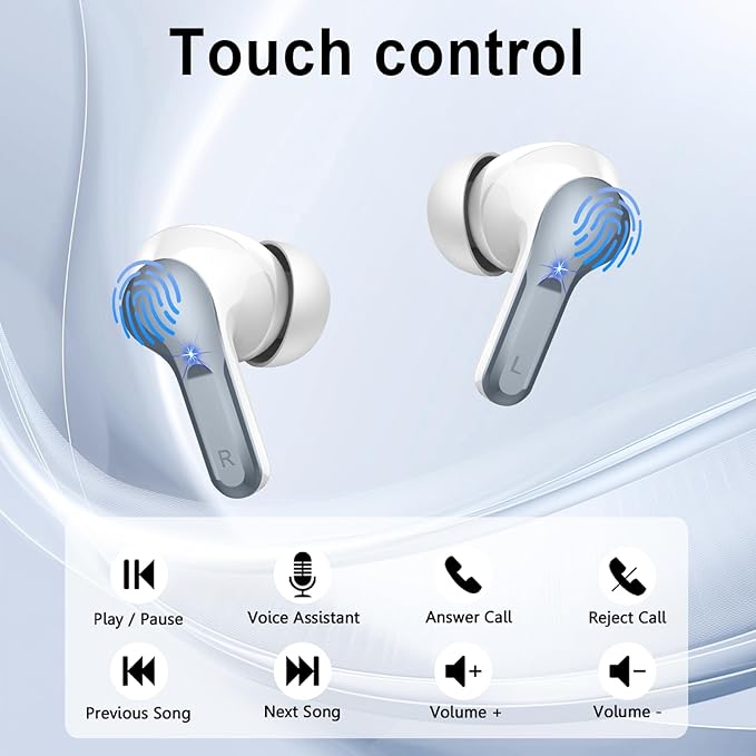 Wireless Earbuds, Bluetooth Headphones 5.4 HiFi Stereo, Ear Buds with 4 ENC Noise Cancelling Mics, 48H Bluetooth Earbuds with Dual LED Display, IP7 Waterproof in Ear Earphones for Android iOS, Gray