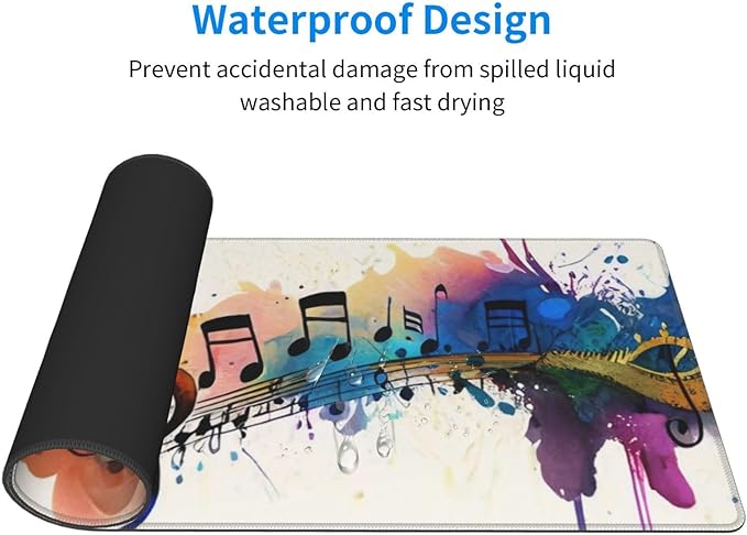 Gaming Mouse Pad, Large Non-Slip Rubber Base Mousepad, Keyboard Mouse Mat, Desk Pad with Stitched Edges, 31.5x11.8inch, Music Note
