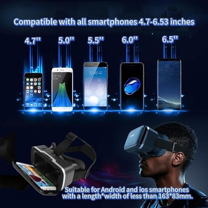 VR Headset with Controller for iPhone & Android – 3D Virtual Reality Glasses for 4.7″–6.5″ Phones, Adjustable Goggles for Movies, Games, Gift-Ready (Anti-Blue with Controller)