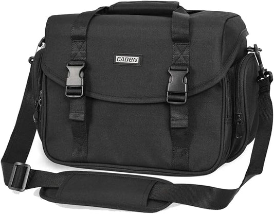 CADeN Camera Bag Case Shoulder Messenger Bag with Tripod Holder Compatible for Nikon, Canon, Sony, DSLR SLR Mirrorless Cameras Waterproof (Black, Small)