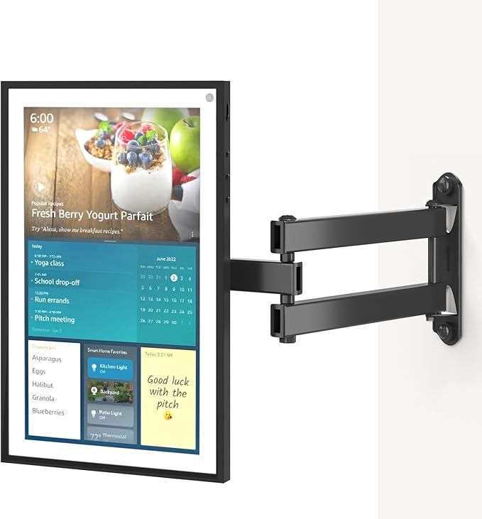 WALI Mount for Echo Show 21, Echo Show 15, Adjustable Wall Mounting Bracket with Heavy Duty 15” Extension Arm, Rotate Tilt Swivel for Echo Show 21, Echo Show 15, Holds up to 33lbs, Black