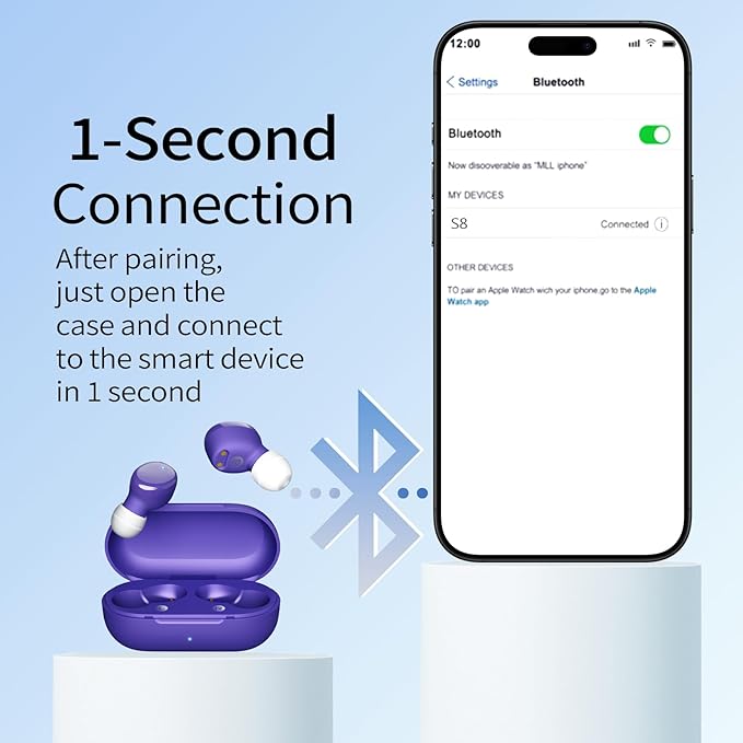 Wireless Earbuds in-Ear Headphones Bluetooth 5.3 with Built-in Mics Deep Bass Clear Call Ultralight Headsets Up to 60H Play Time for Studying Workout Gaming Purple