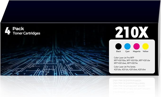 210X Toner Cartridges High Yield Compatible for HP 210X 210A Toner Color Laser jet Pro MFP 4301fdw MFP 4301fdn Compatible for Color Laser jet Pro 4201dw 4201dn MFP4301fdw MFP4301fdn (4 Pack with Chip)