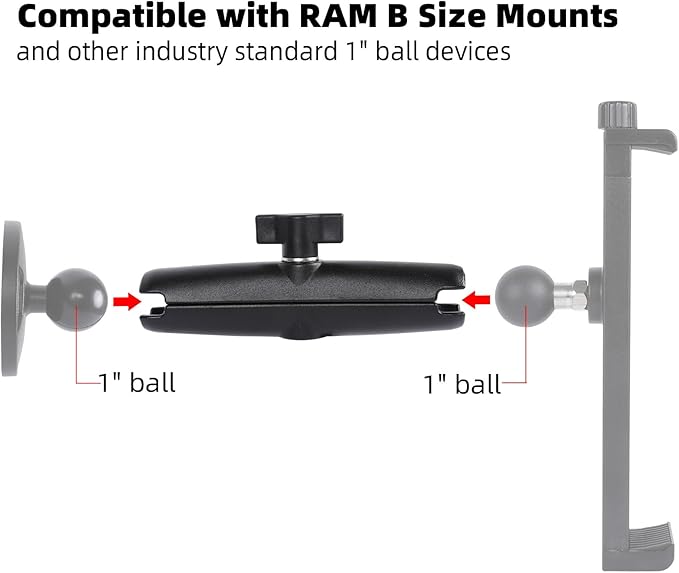 Aluminum Alloy Double Socket Arm Compatible with RAM Mounts B Size 1" Ball Components, Fits Industry All Standard 1" Ball Adapters (5.91" Long Arm)