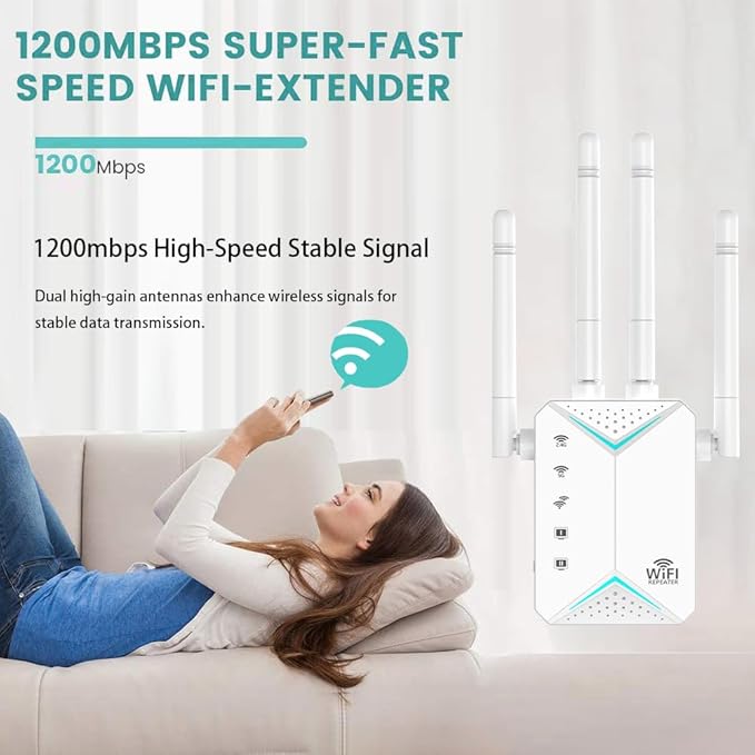 2025 WiFi Extender Signal Booster for Home - 1200Mbps Dual Band, Covers 12880 Sq Ft & 108 Devices, Long Range Internet Booster with Ethernet Port, Easy Setup