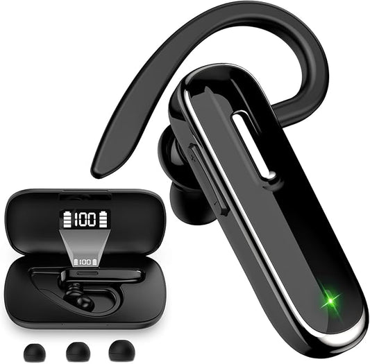 Bluetooth Earpiece for Cell Phones, V5.1 Wireless Headset Handfree with Battery Charging Case Built-in Microphone for iPhone Android Driver/Business/Office