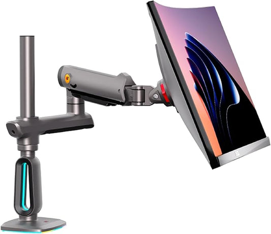NB Extra Height Gaming Monitor Arm for 32 to 60 Inches Screen, Load up to 20 kg, VESA 75/100, RGB-Light, Heavy Duty, Multi Angle Adjustable, Premium Aluminum, Long Arm Extension Grey Black