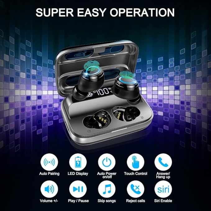 Motast Wireless Earbuds, Bluetooth 5.1 Earbuds with 140H Playtime, Bluetooth Headphones Noise Cancelling Stereo Bass Wireless Earphones in Ear with Mic, USB-C Charging Case, IP7 Waterproof Headset