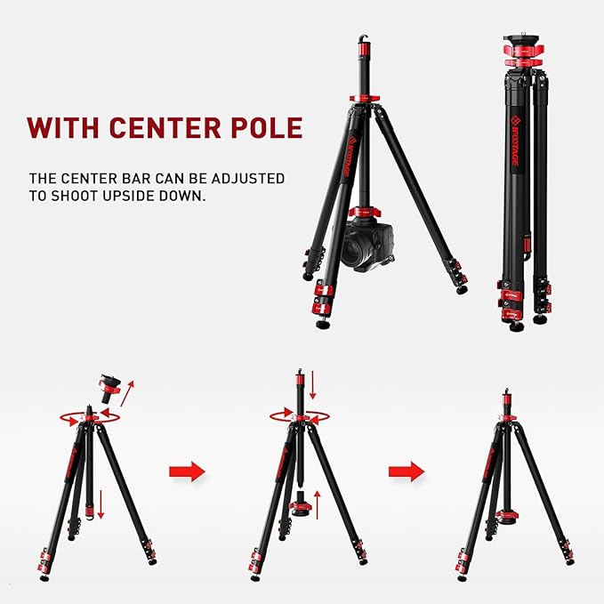 IFOOTAGE Camera Tripod Professional Standard,Heavy Duty,Flexible Stable 360° Ball Head,Centre Column Release for Low Position,Max Payload 6kg,65"/165cm TA6S