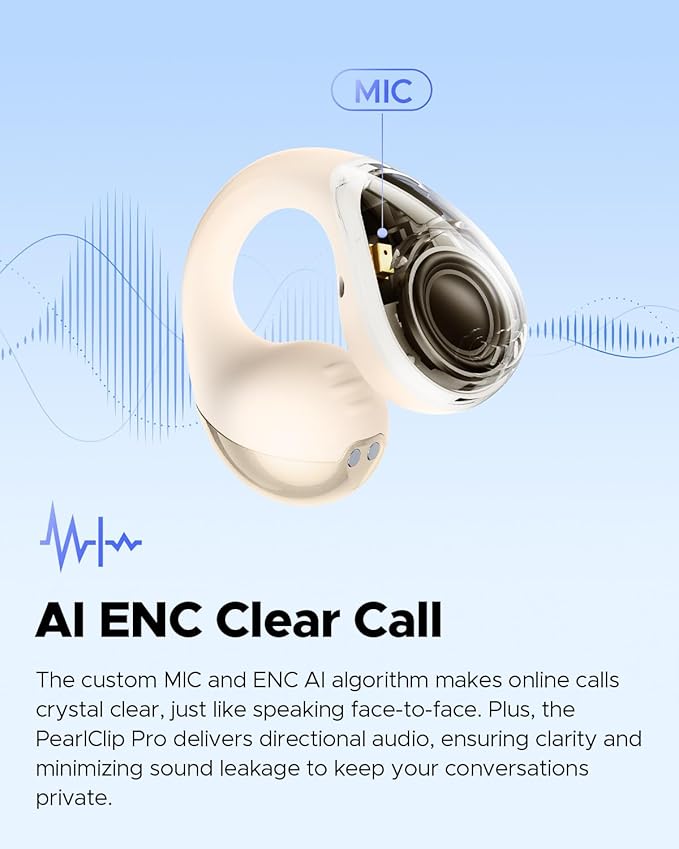 SoundPEATS PearlClip Pro Ear Ultra Open Ear Earbuds Wireless Headphones Bluetooth 5.4 Earphones Clip On Ear Buds with Mic, IPX5 Waterproof, 24 Hrs Play for Running Cycling Fitness