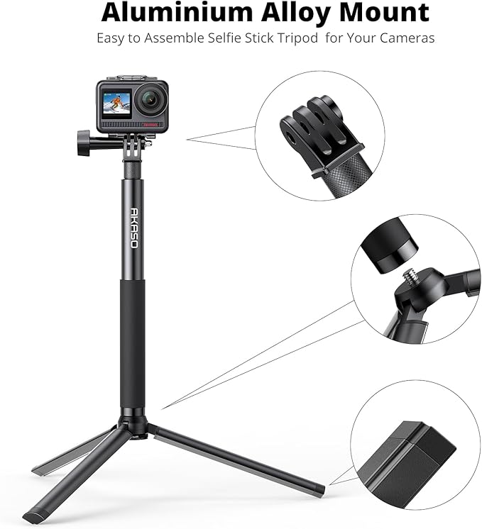 AKASO 120cm Extendable Selfie Stick and a Tripod Stand Action Camera Accessories for GoPro Hero 13/12/11/10/9/8/7/Max/DJI Osmo Action/AKASO 360 Camera/EK7000/Brave 4/Brave 7 LE/Brave 7/V50X
