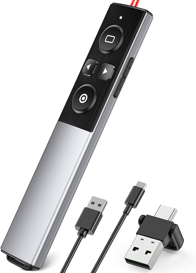 Wireless Presentation Clicker- Clicker for Powerpoint Presentations- Rechargeable Presentation Remote, Slide Advancer for Keynote/PPT/Mac/PC/Laptop
